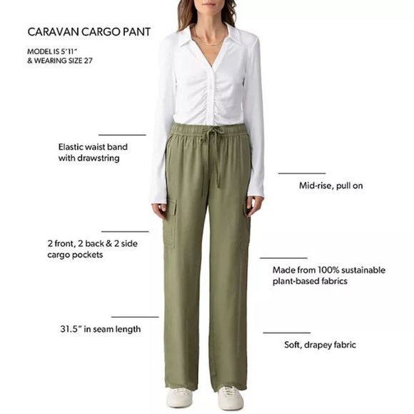 Sanctuary Caravan Tencel Olive Green Pull On Cargo Pant Size Large - Picture 4 of 9
